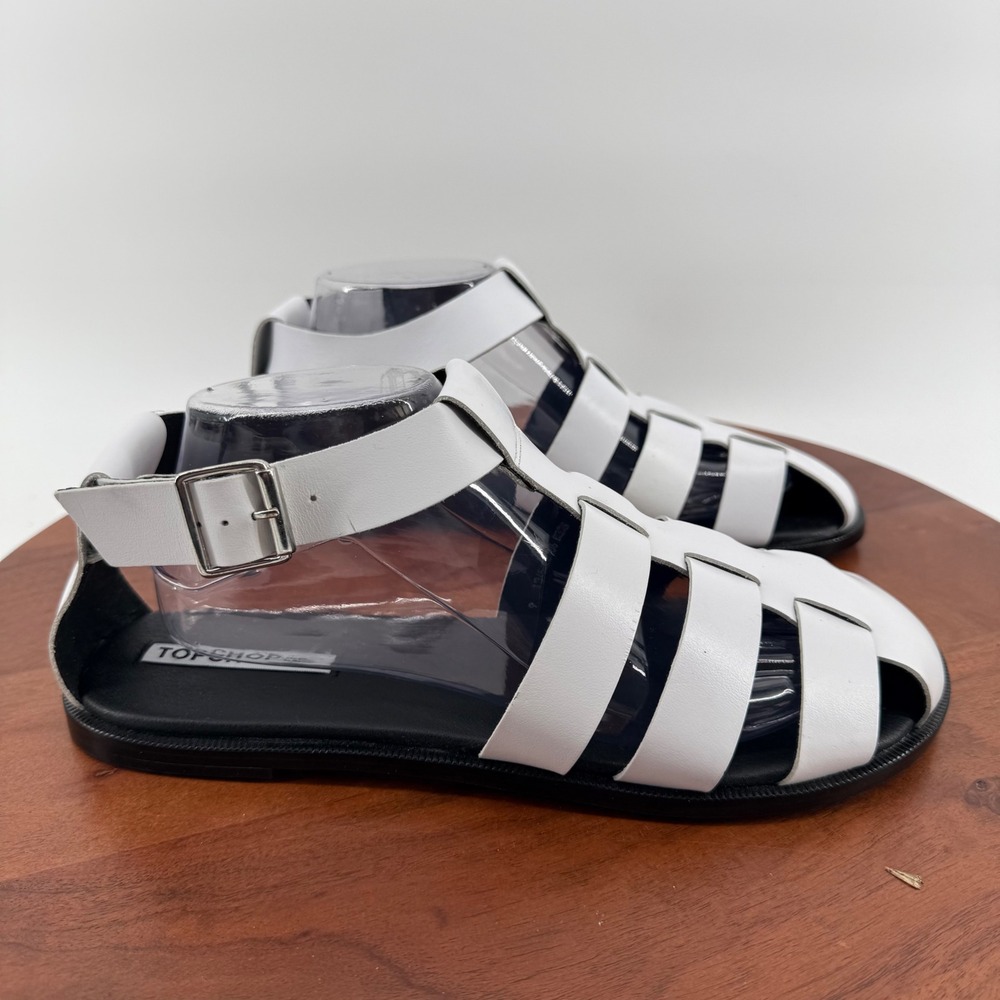 Topshop Fisherman Sandals White Leather Buckle Flat Made in Spain EU 42/US 11